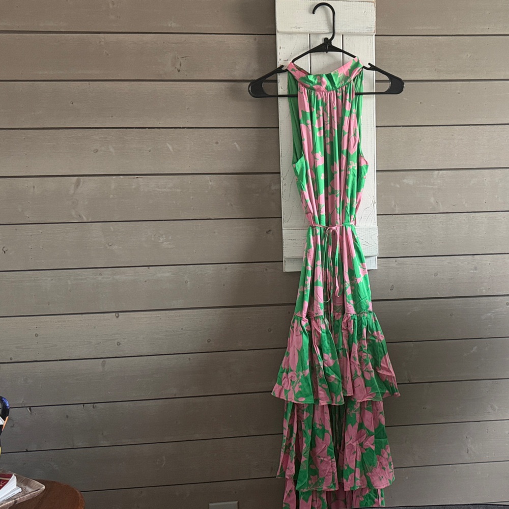 Pink Lily Green and Pink Floral Maxi Dress